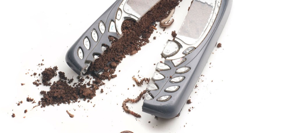 Phone made of land with worms